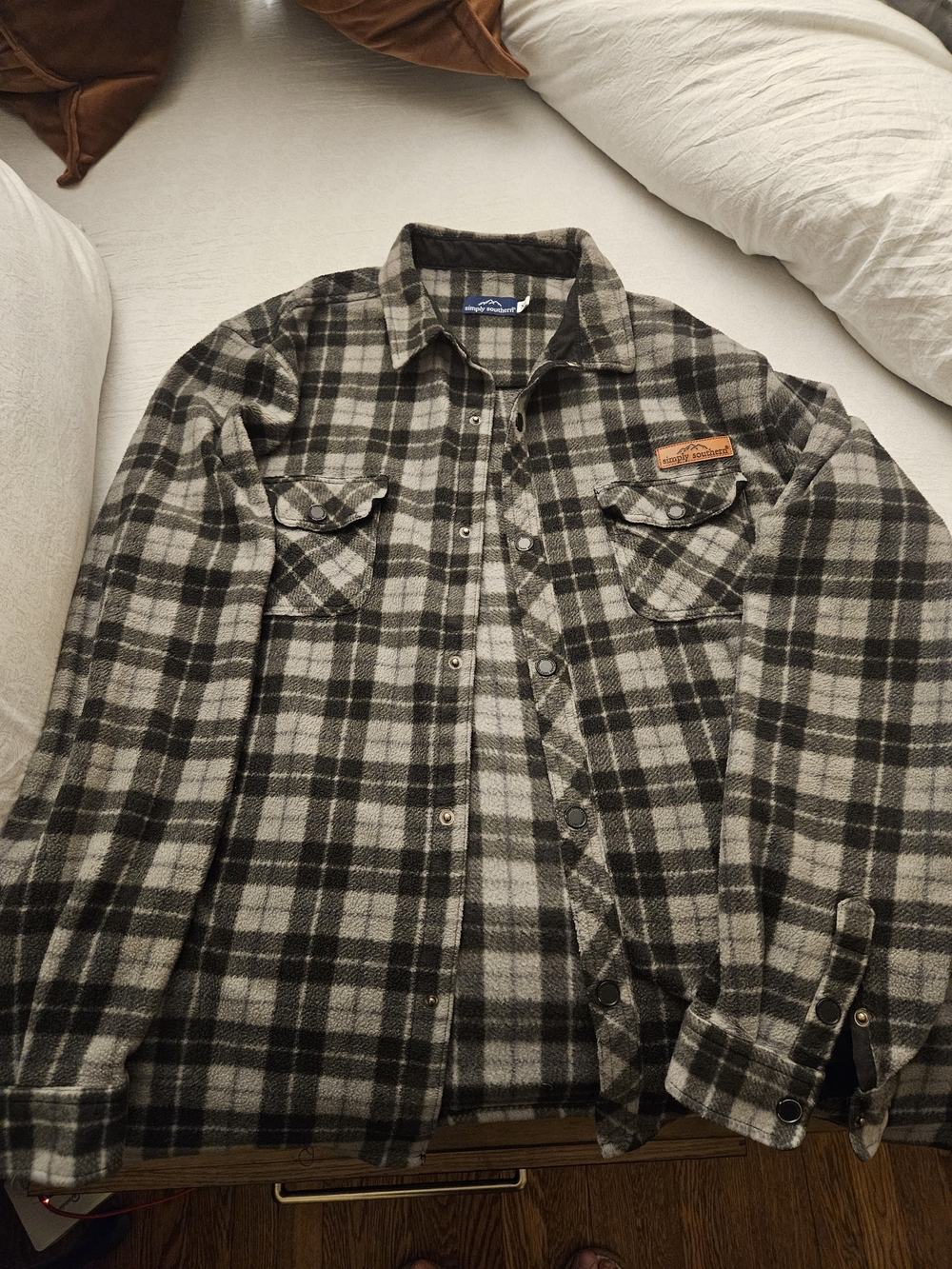 Men's Black & Gray Plaid Flannel Jacket - Simply Southern Sz XL
